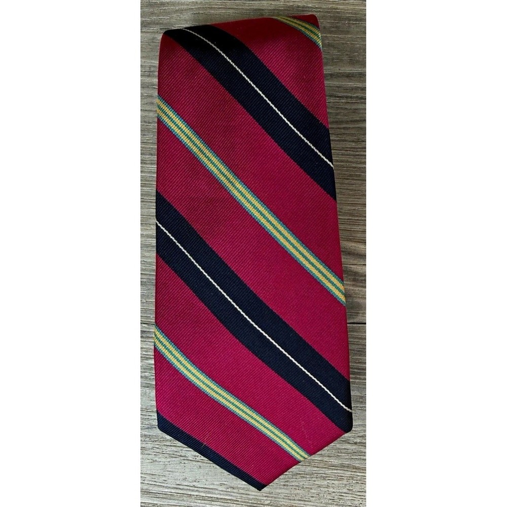 Mark Shale 100% Silk Woven Striped Tie Red Navy Green Yellow One Size
